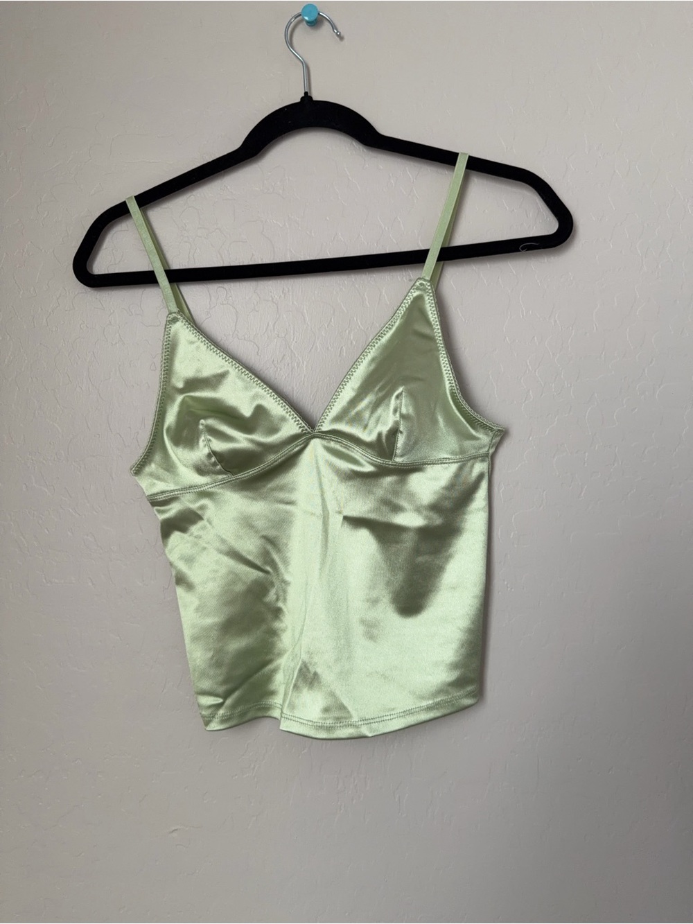 Urban Outfitters Satin V-Neck Cami in Light Green